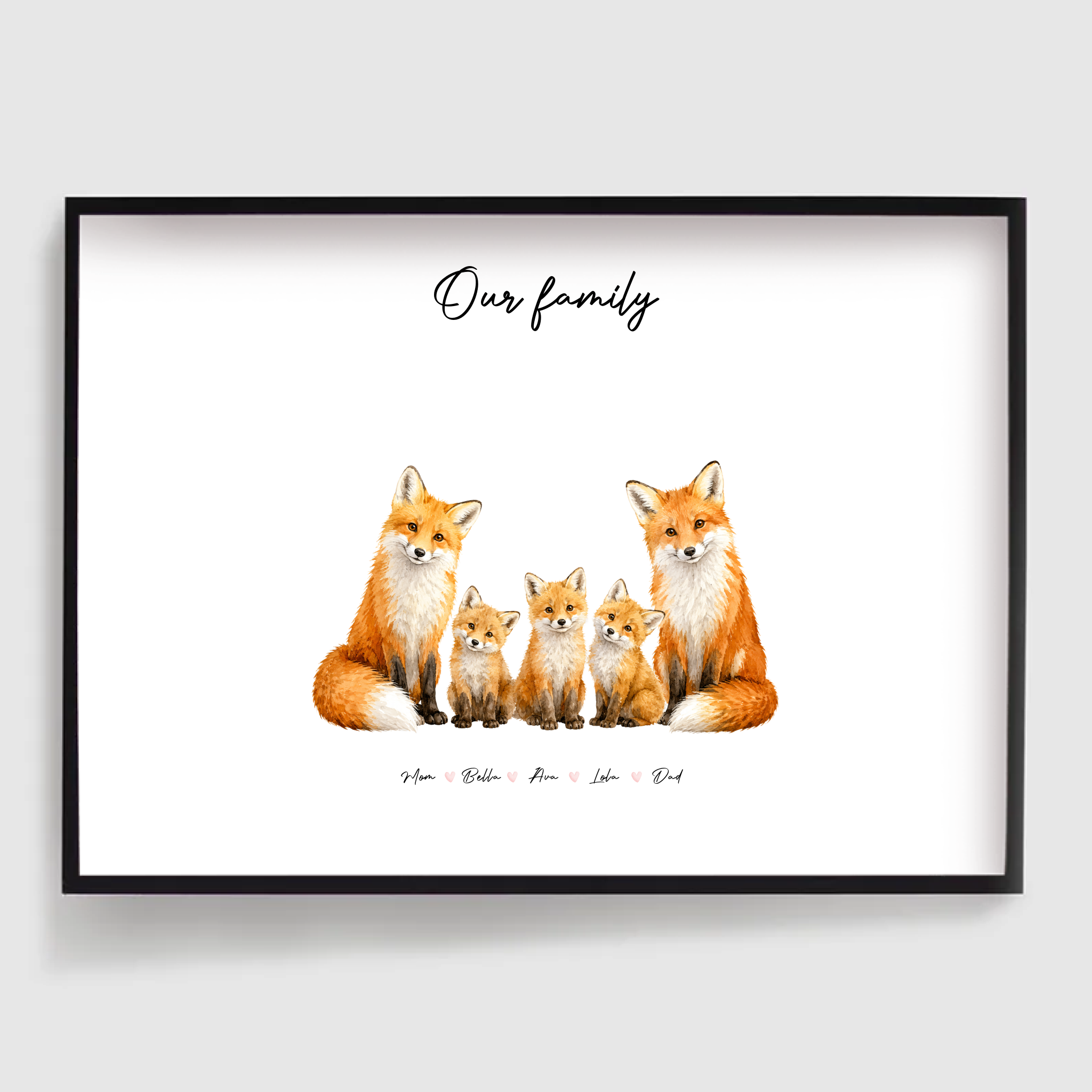Personalised Poster - Fox Family Portrait - 3 to 8 Family Members