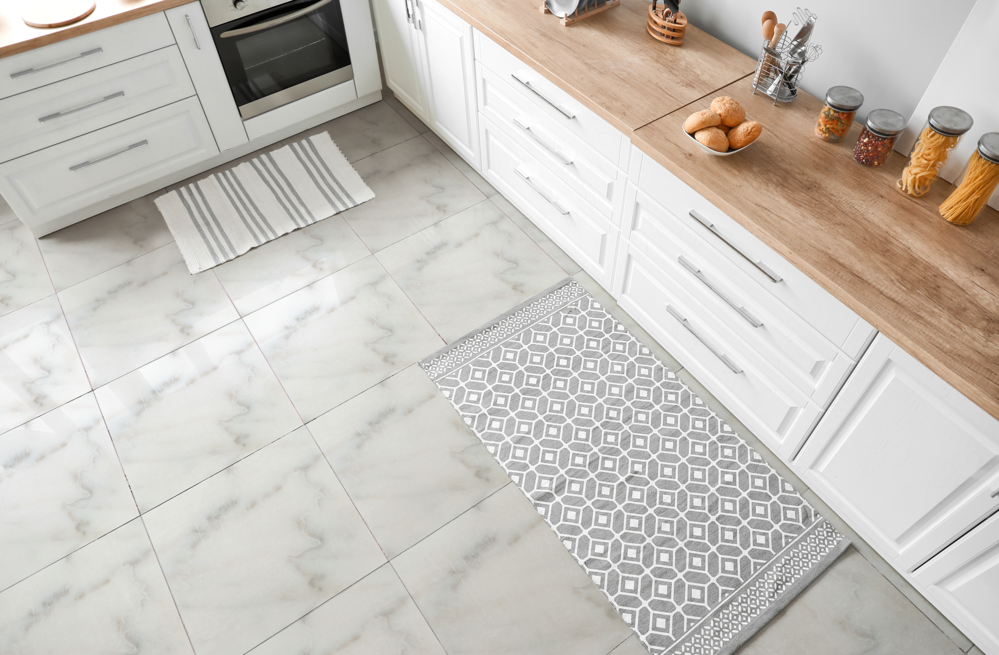 Floor Tiles Sticker - White and Pale Black pattern   / Peel and Stick / 24 pcs