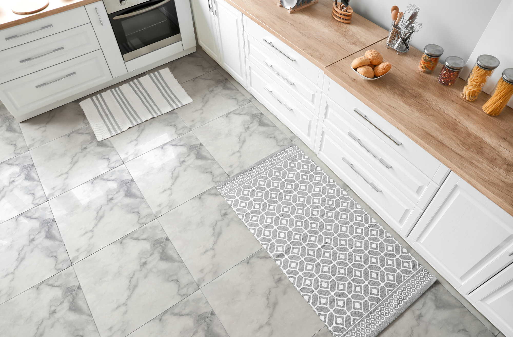 Floor Tiles Sticker -  White and Grey pattern  / Peel and Stick / 24 pcs
