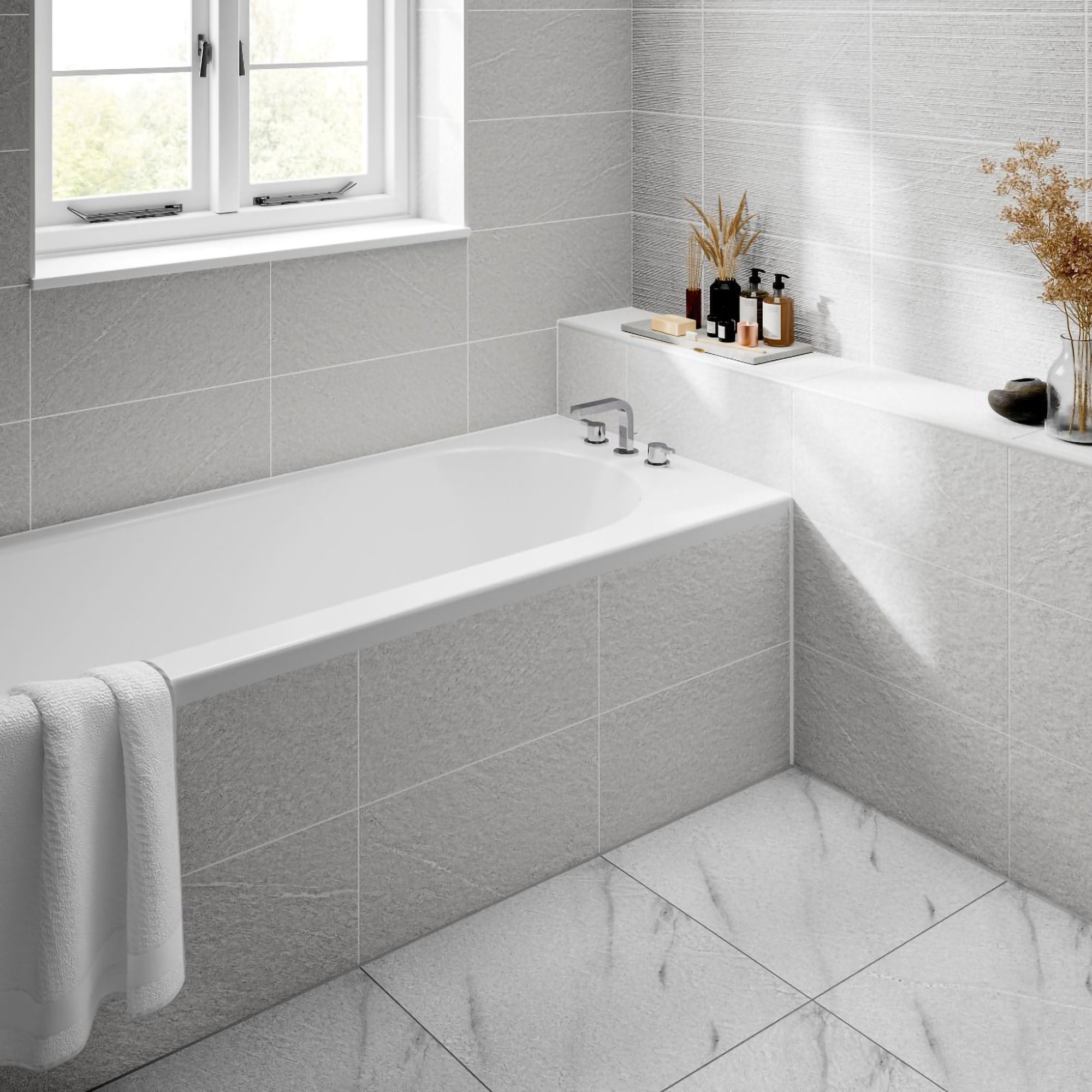 Floor Tiles Sticker -  White  pattern   / Peel and Stick / 24 pcs