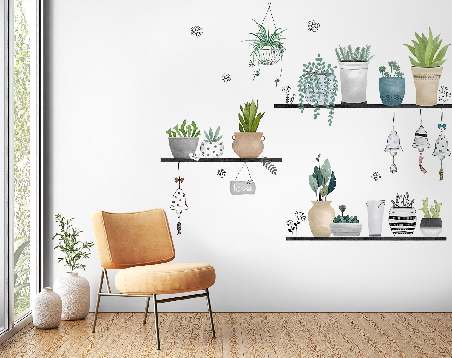 Wallsticker -  Green Pot Plants Leaves