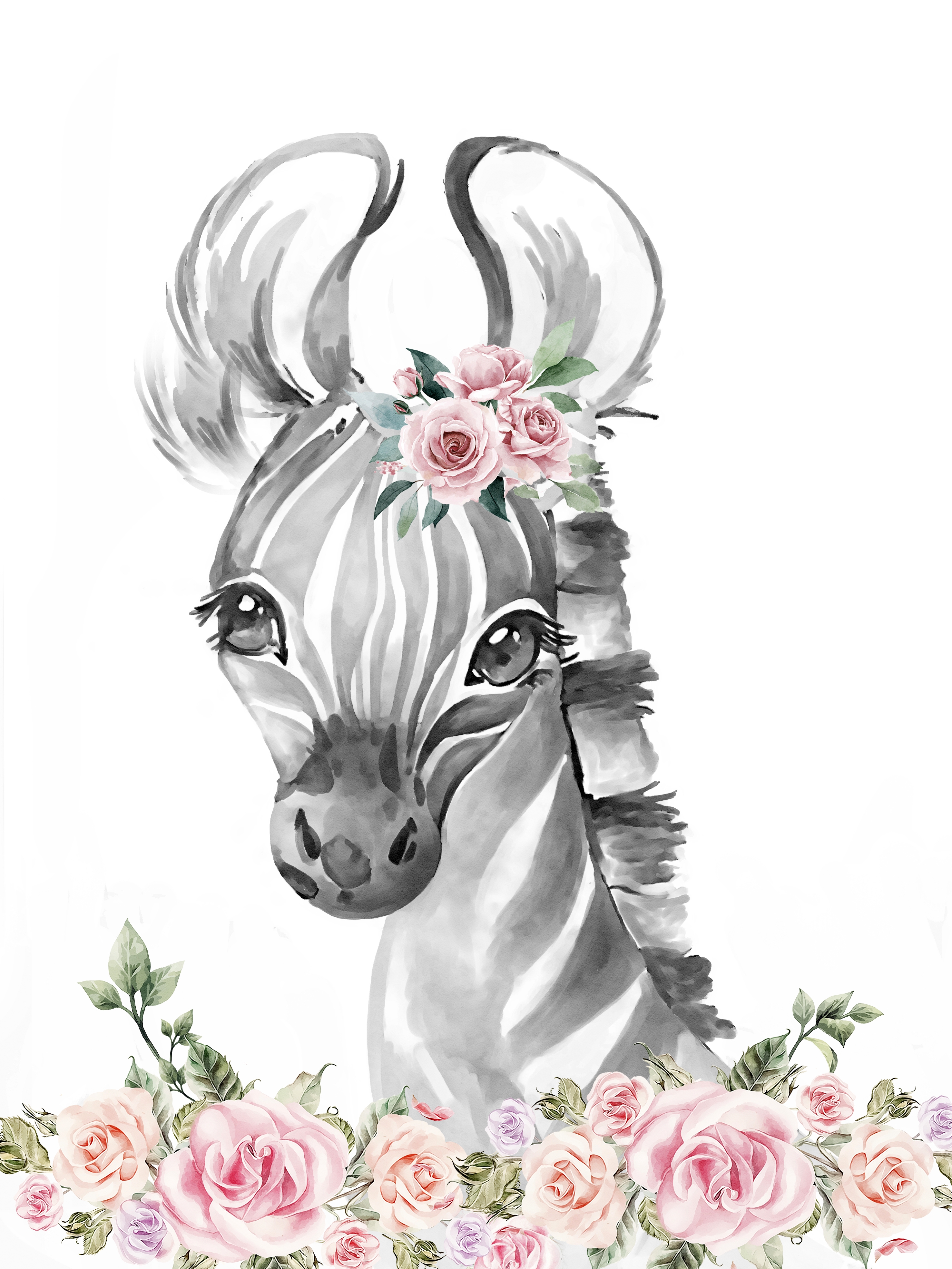 Poster - Zebra with Flowers