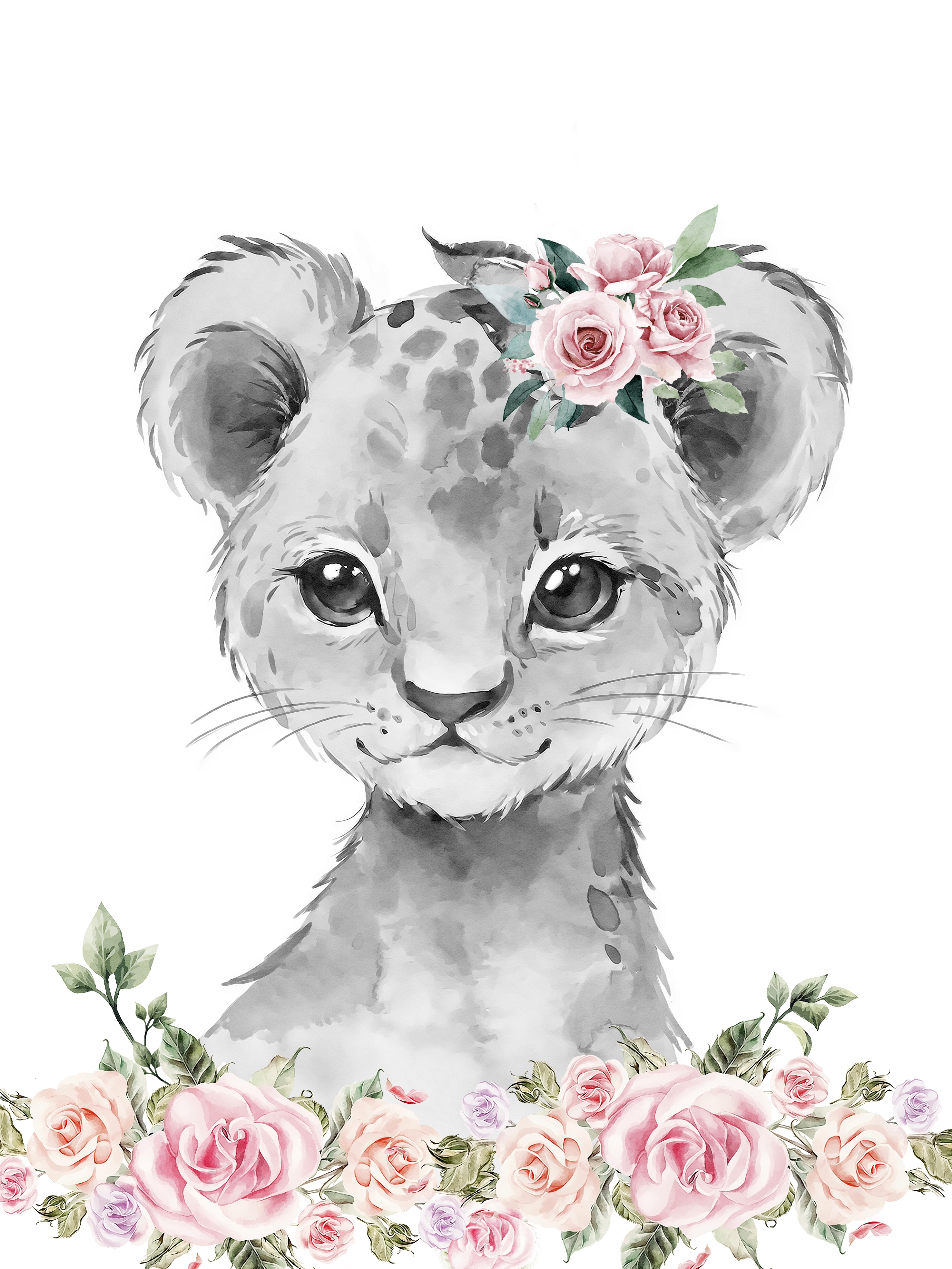 Poster - Lion Cub with Flowers