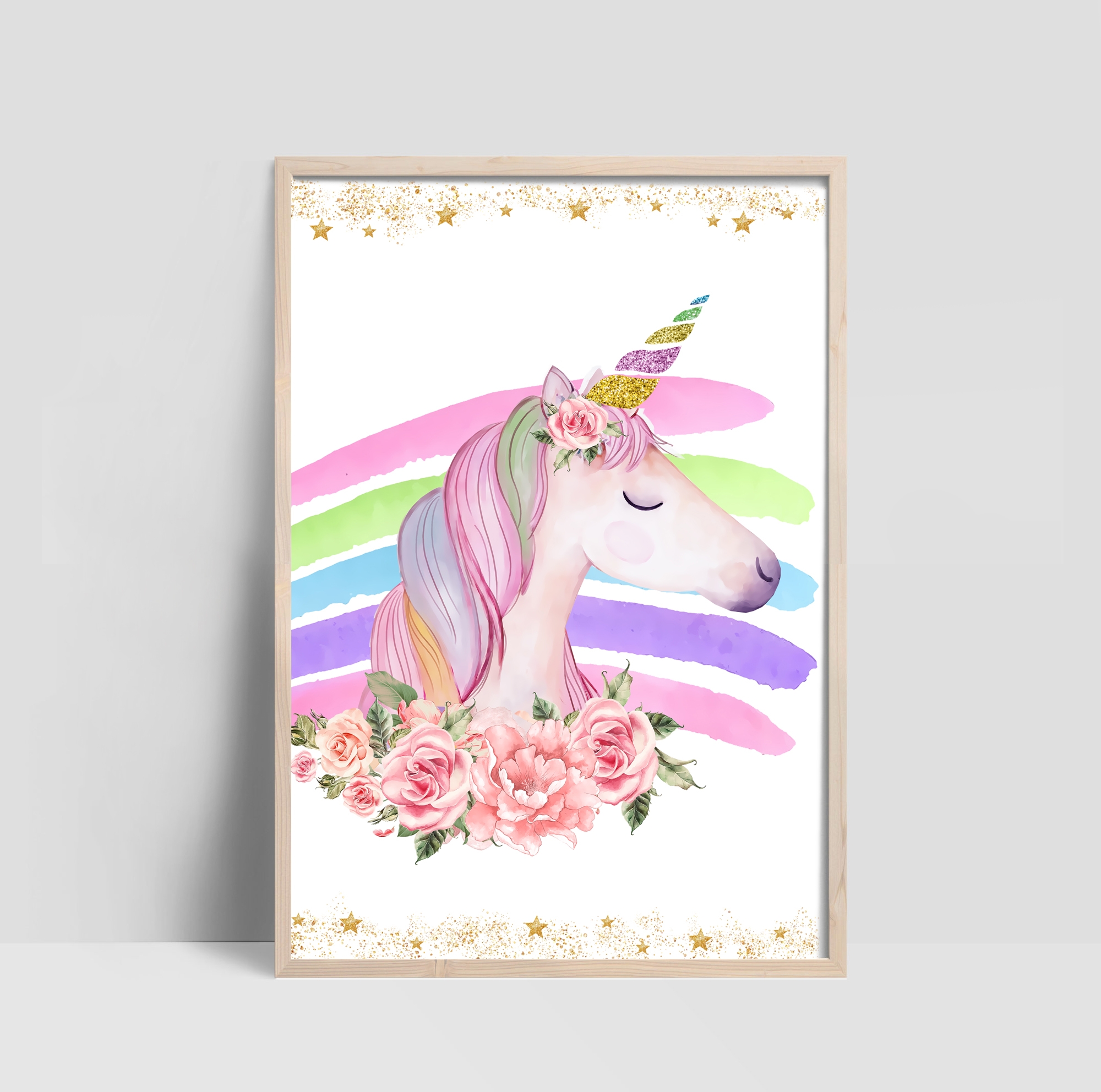 Poster - Unicorn with Flowers and Heart  / Right