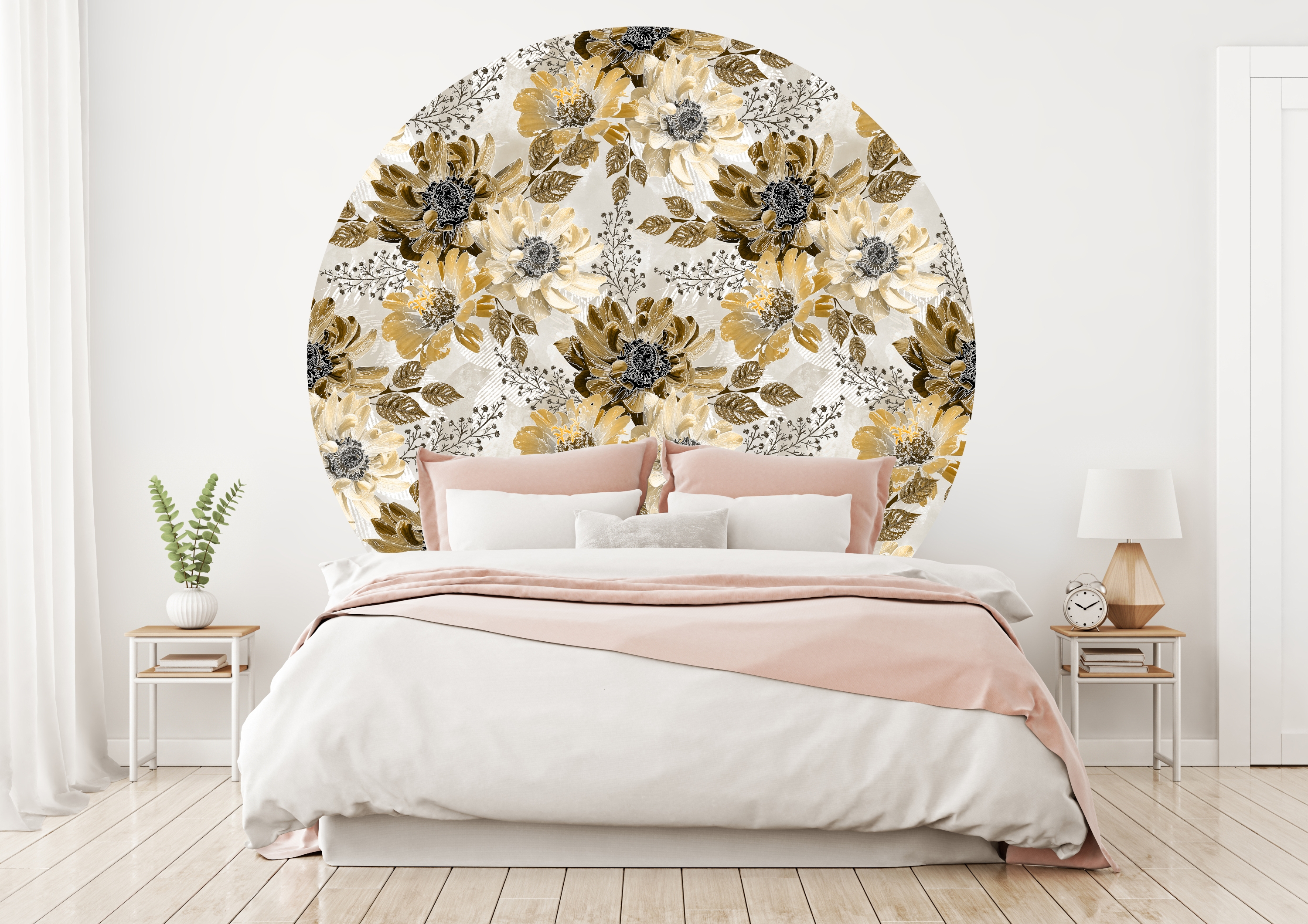 Wallsticker - Dark Brown flowers / Circle