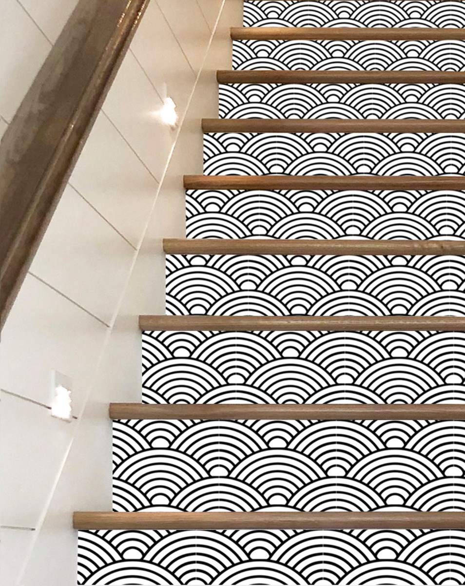 Wallsticker -  Stair Riser / Black boho pattern #02  / Set of 13