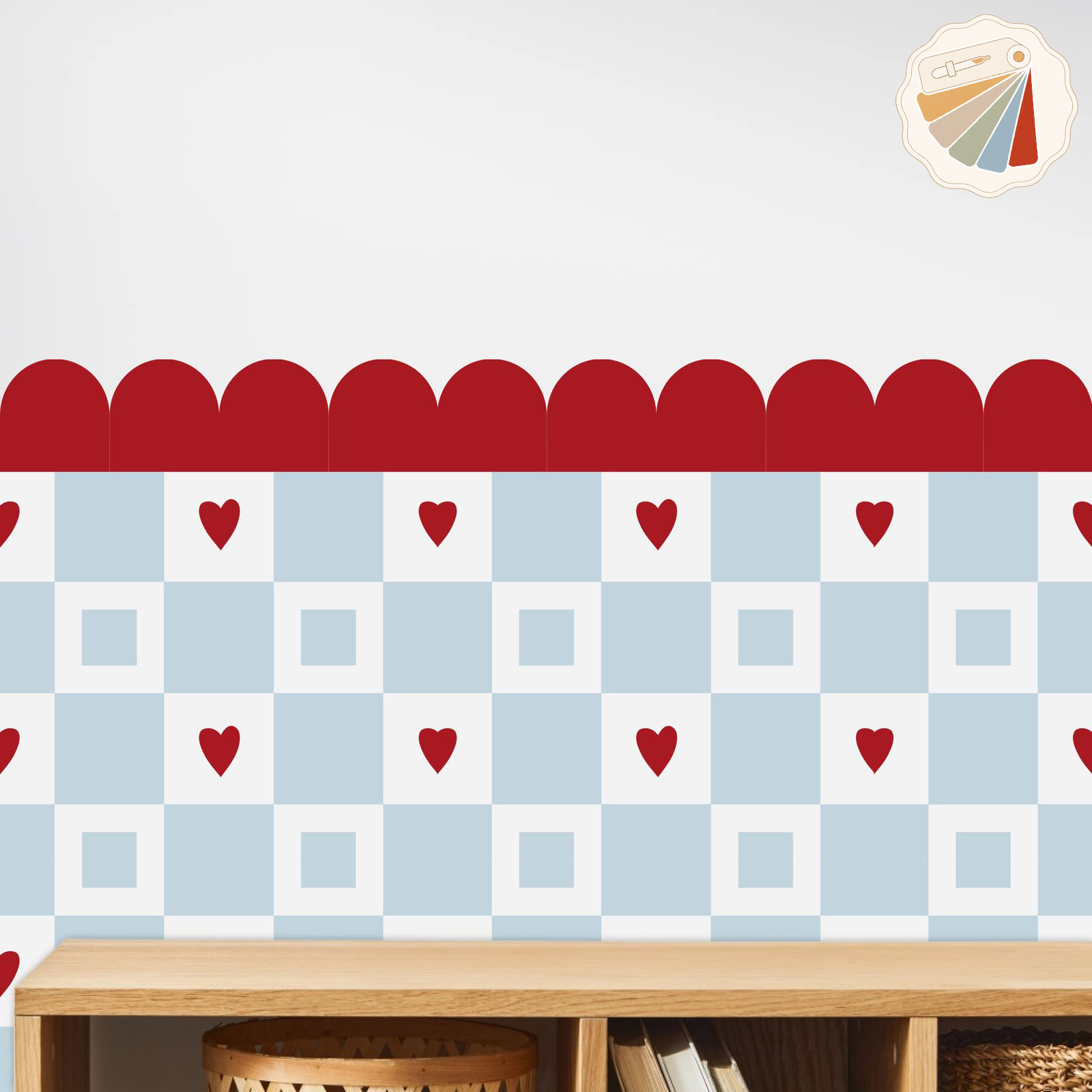 Half-Wall Peel & Stick Wallpaper / Checkered heart