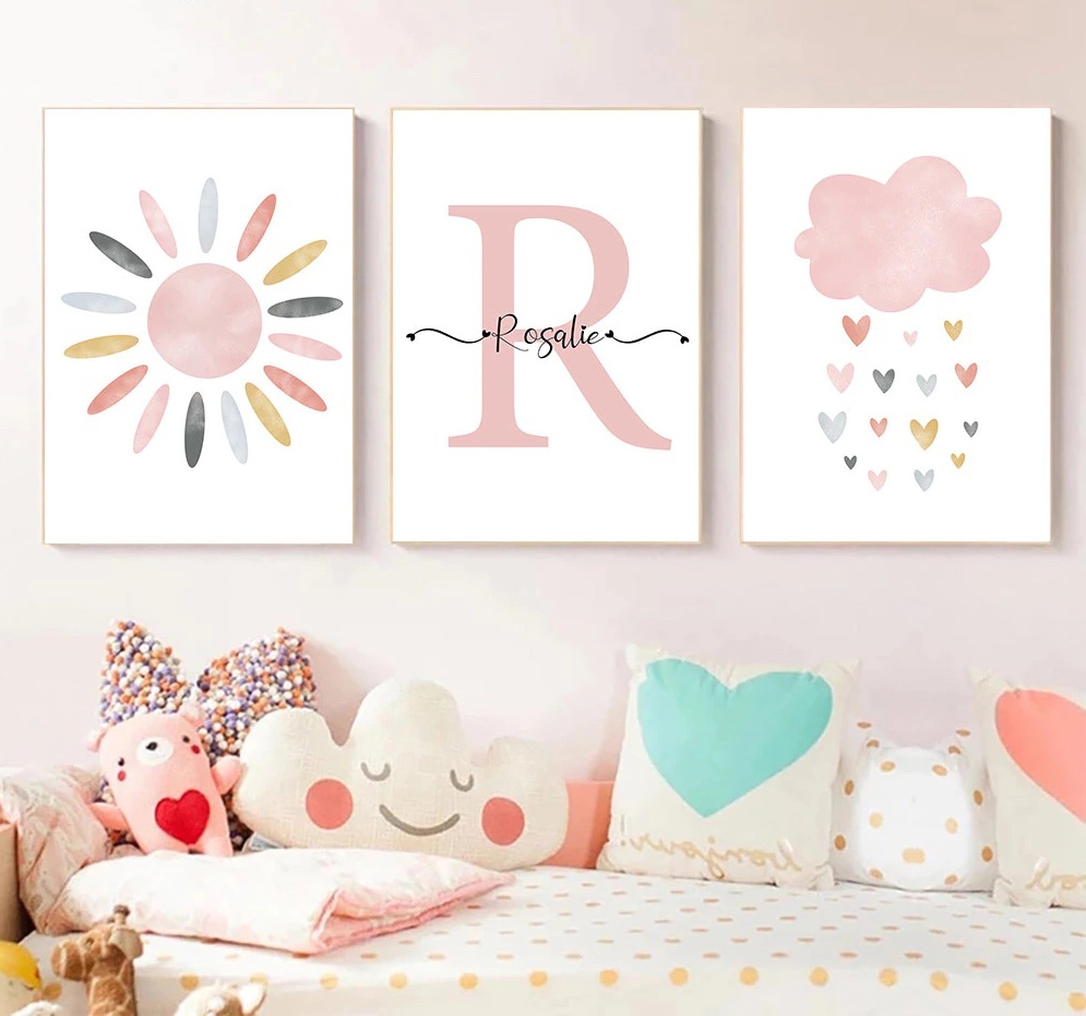 Posters - Sun and Clouds with Hearts / Personalised / Set of 3