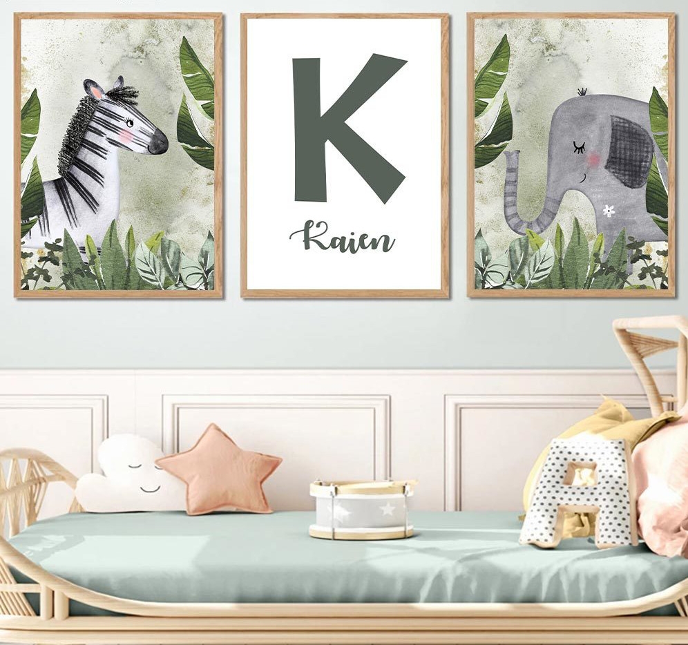 Posters - Zebra and Elephant / Personalised / Set of 3