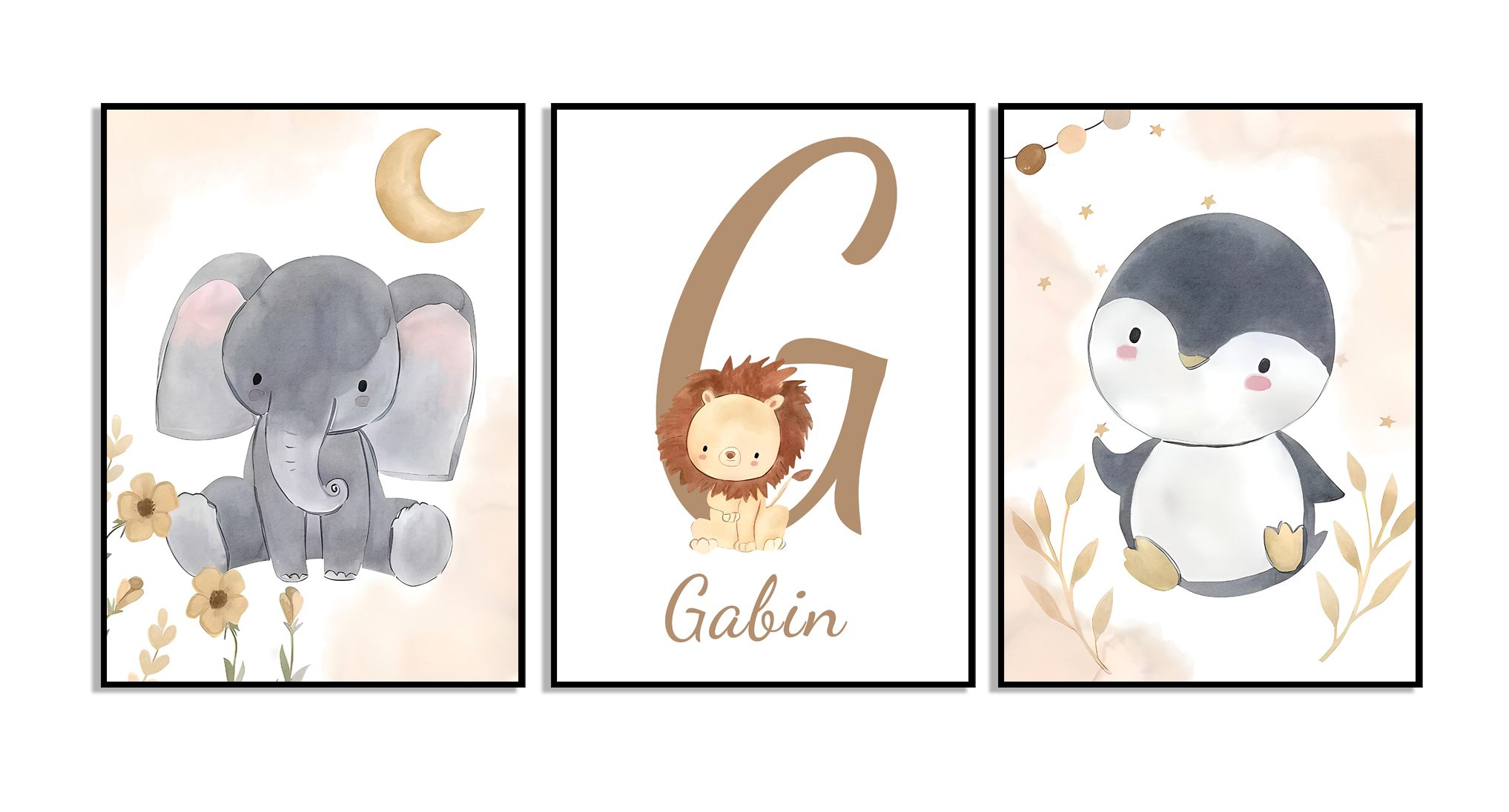 Posters - Elephant and Penguin / Personalised / Set of 3