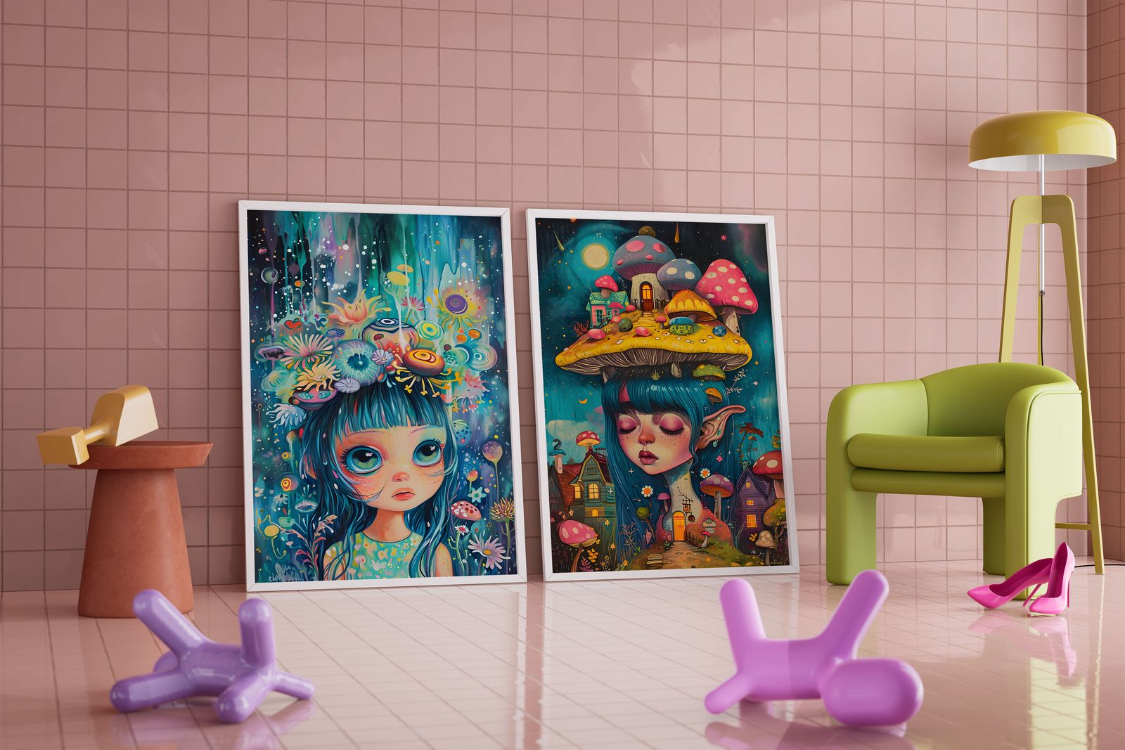 Poster - Dreamy Mushrooms Fantasy / Set of 2