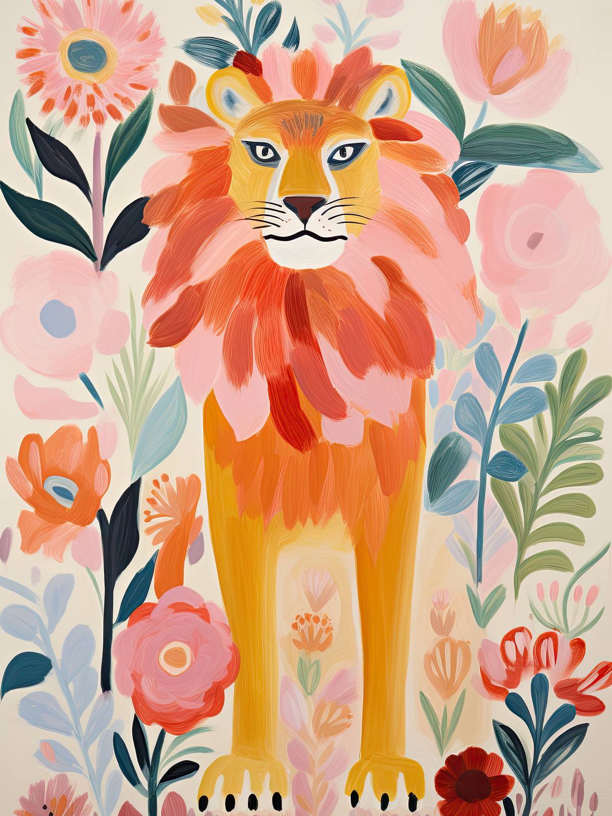 Poster - Colorful Lion in Flowers
