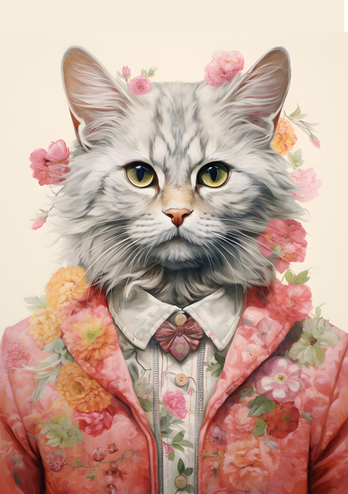 Poster - Floral Cat Portrait