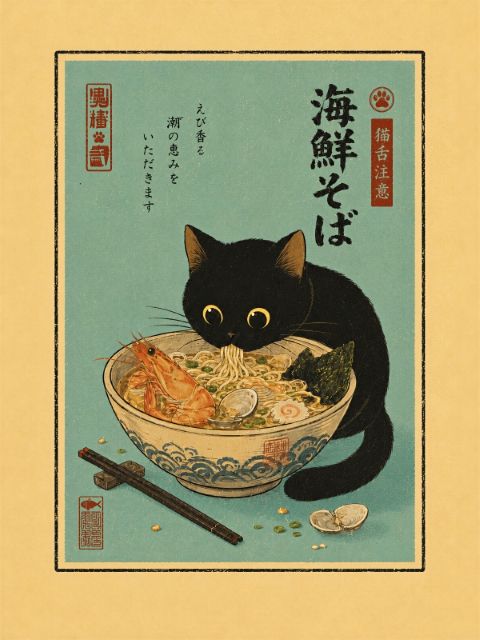 Poster - Cat with Ramen