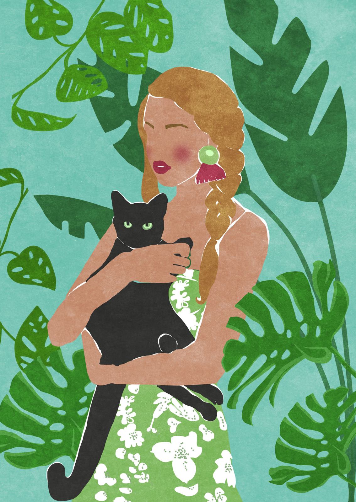 Poster - Woman with Black Cat