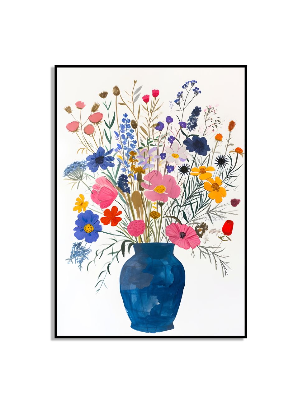 Colorful Flowers in Blue Vase Poster
