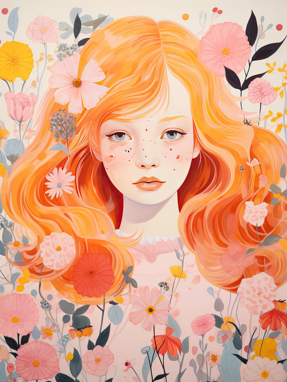 Poster - Girl Among Flowers
