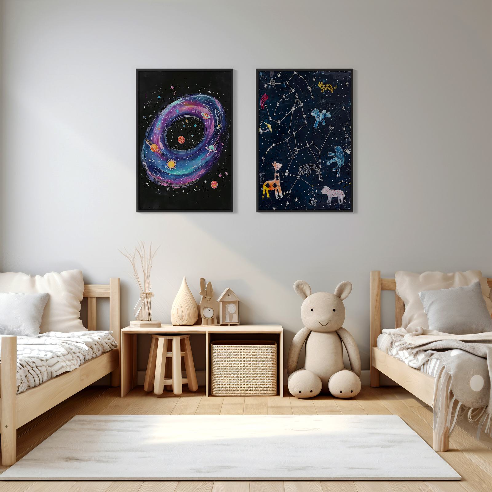 Poster - Cosmic Animals & Galaxy Vortex / Set of 2