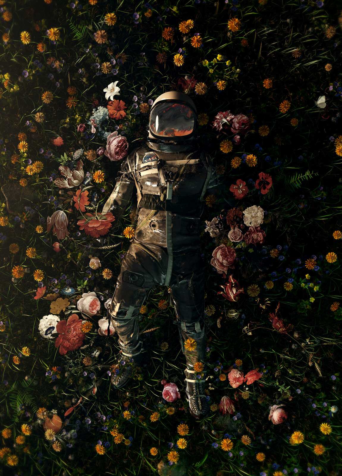 Poster - Astronaut with Flowers