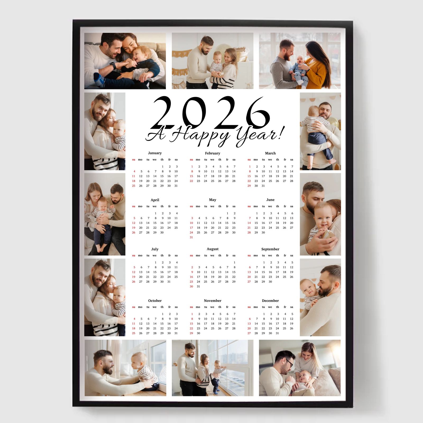 Personalised Poster - Family Calendar - 12 Photos