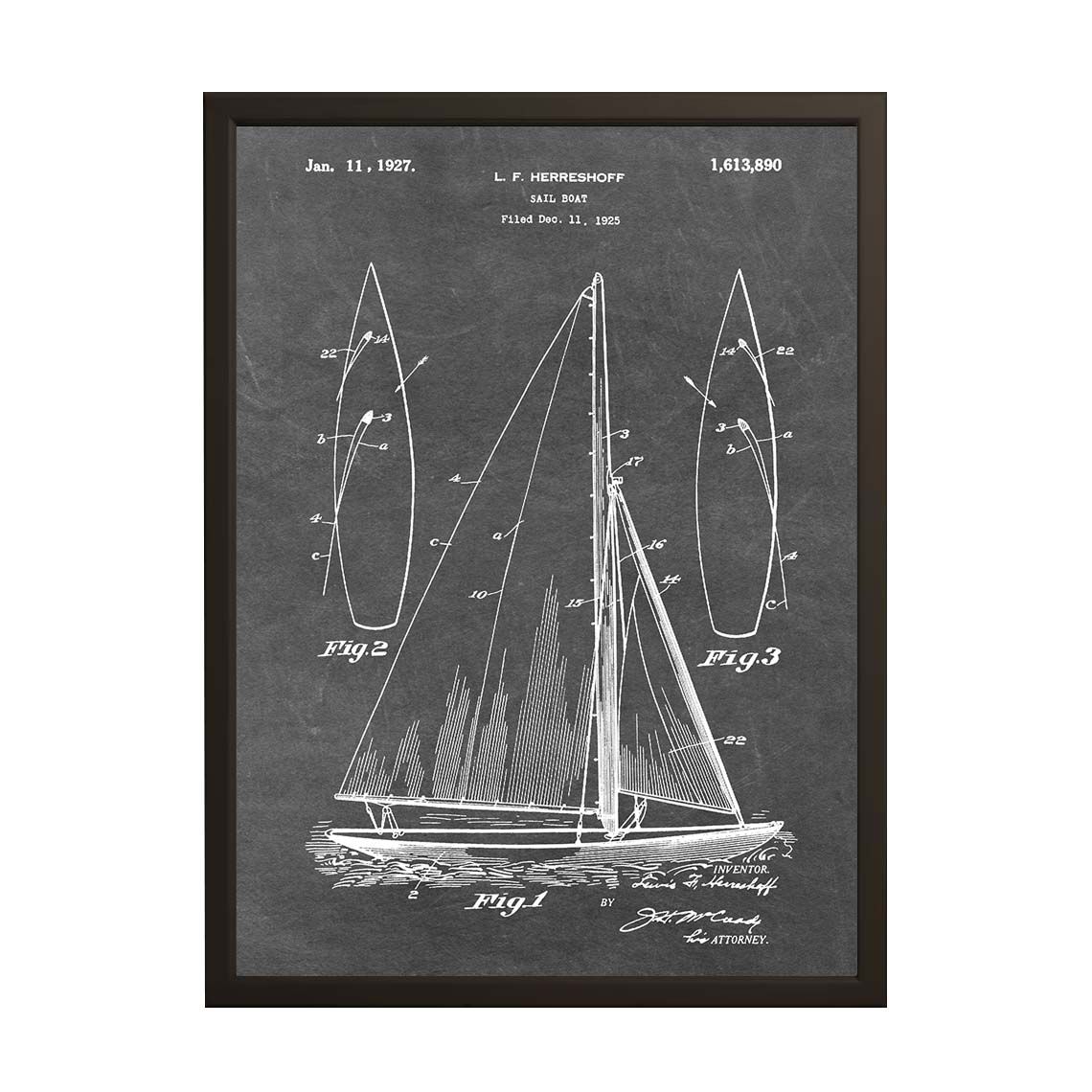 Patent Drawing Poster - Sailboat Design