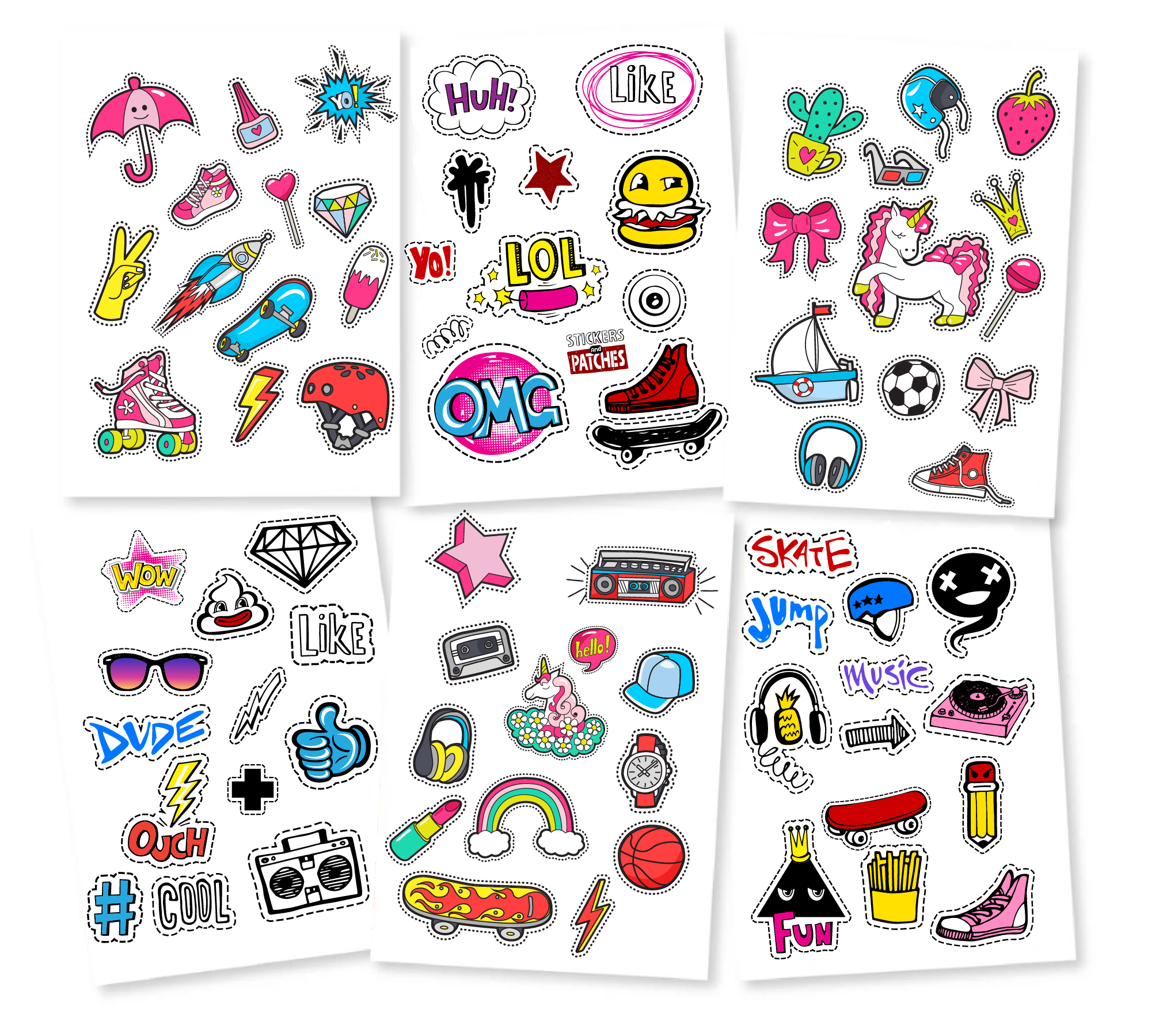 Stickers- Skateboarding items mixed 6 sheets