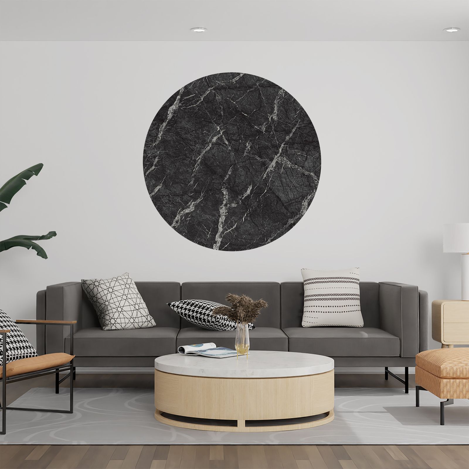 Wall Sticker / Circle - Black Marble