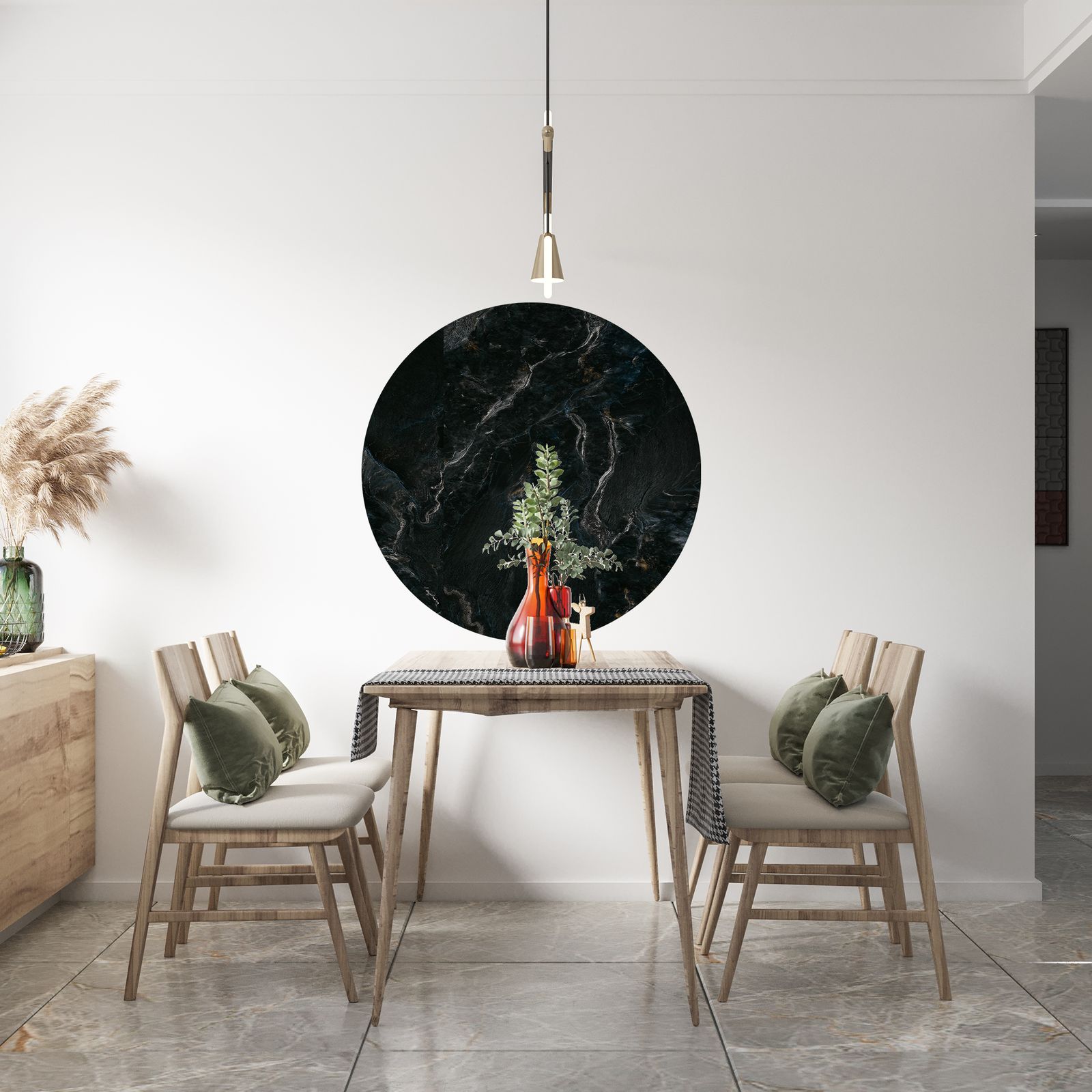 Wall Sticker / Circle - Black Marble