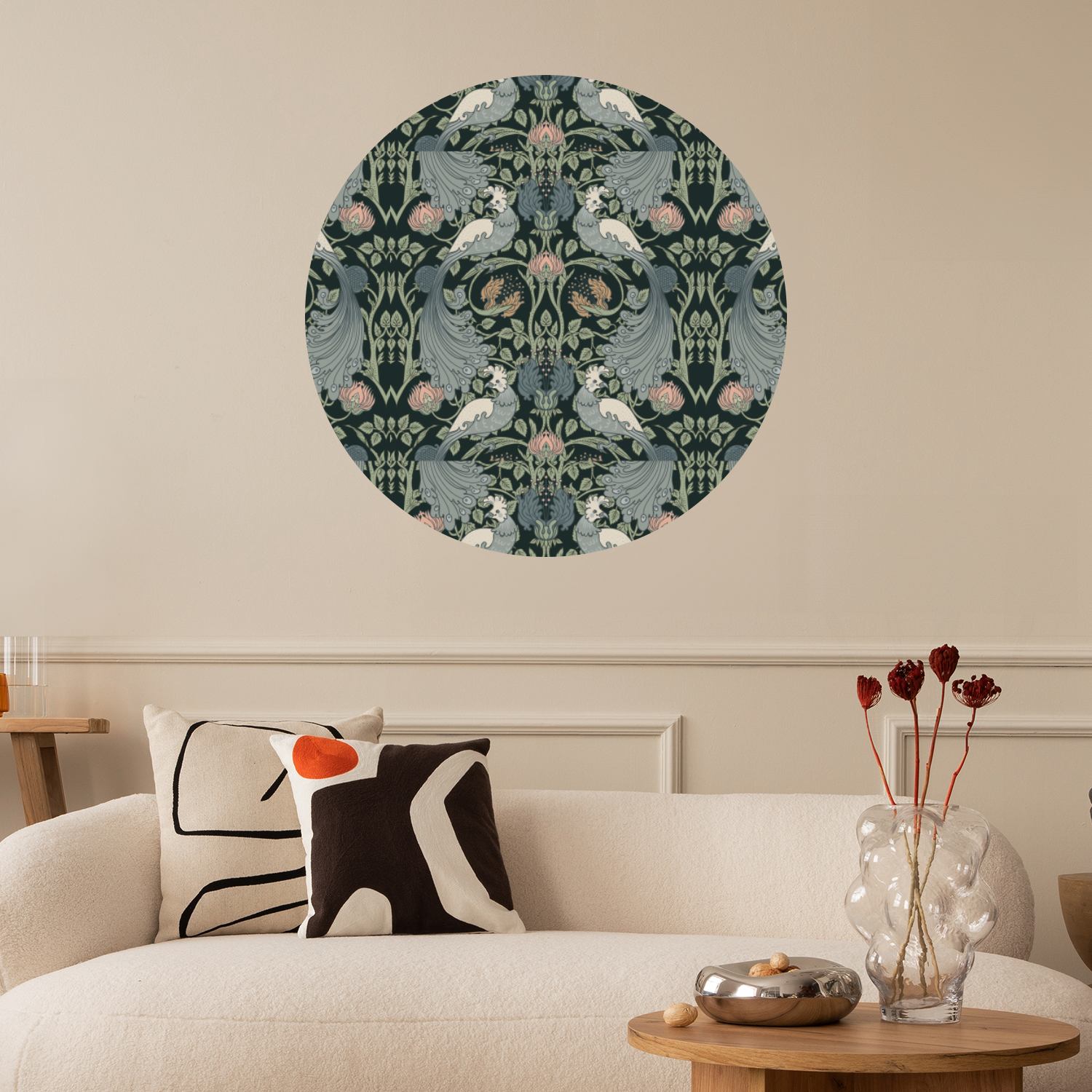 Wall Sticker / Circle - Ornate Birds