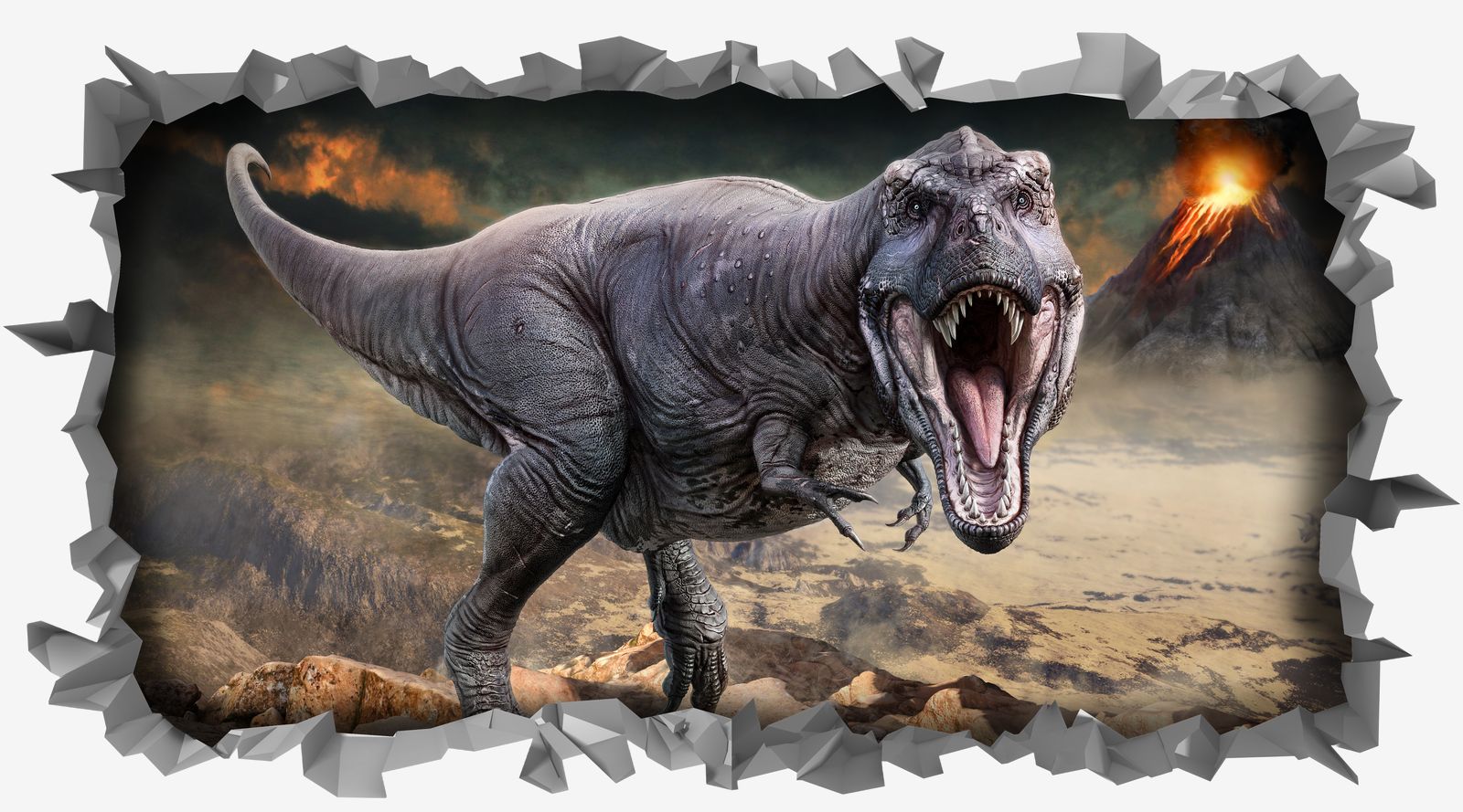 Wall Sticker / Rectangle - Dinosaur Volcano