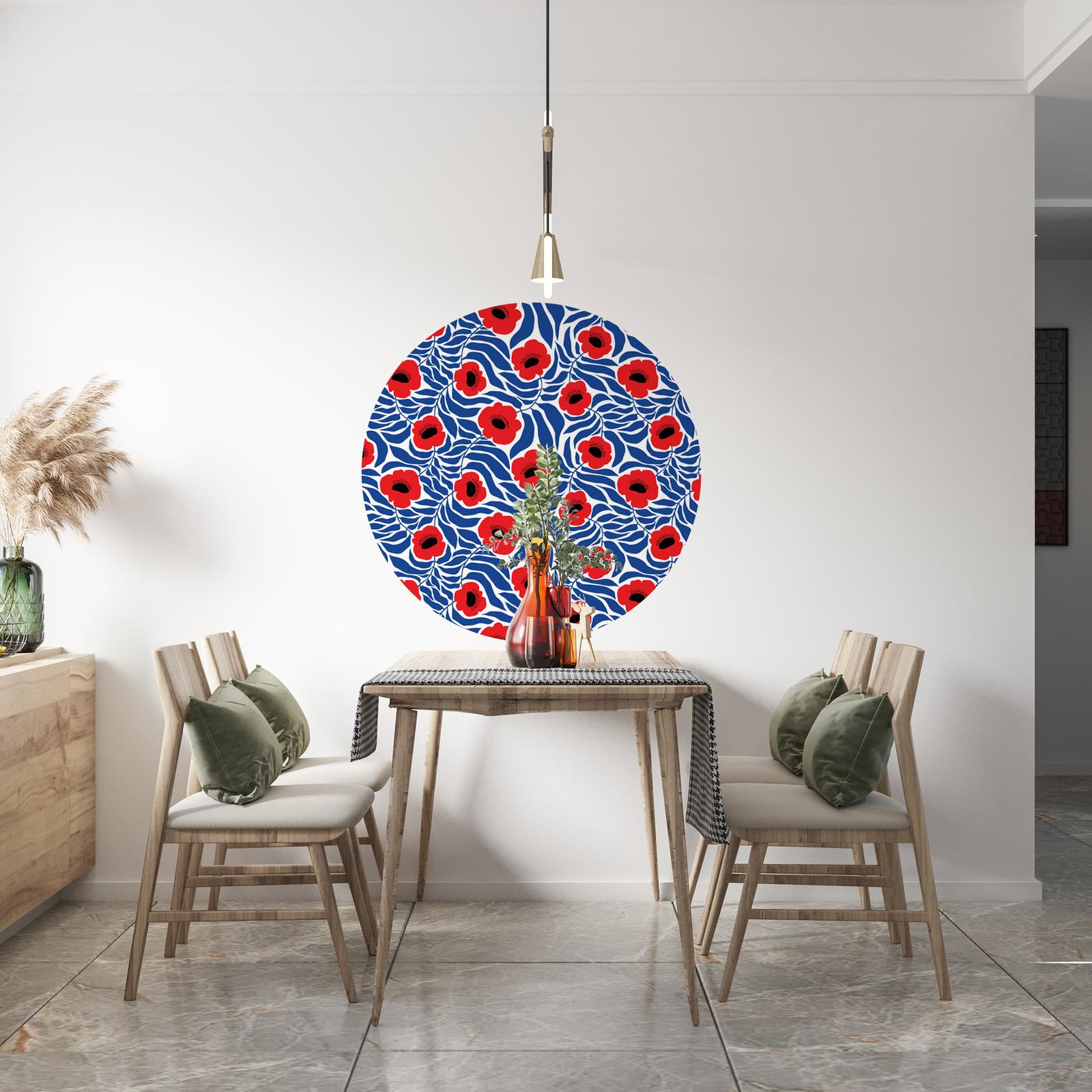Wall Sticker / Circle - Red Floral Art